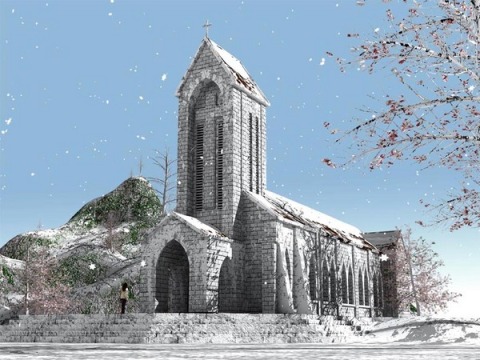  Nhà thờ Đá Sapa phủ bởi lớp tuyết trắng